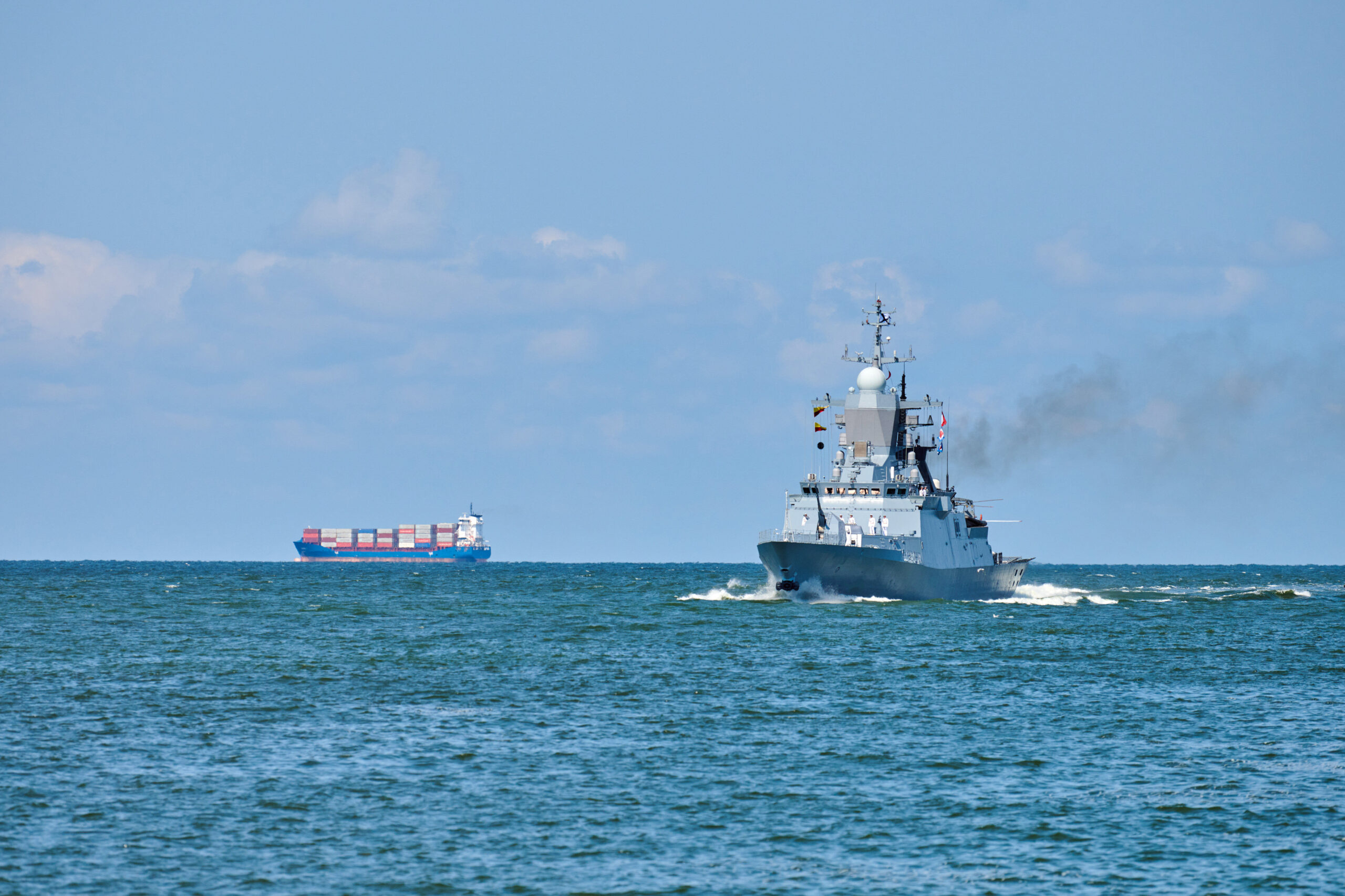 Missile Boat During Naval Exercises And Parade, Guided Missile Destroyer, Warship In Baltic Sea
